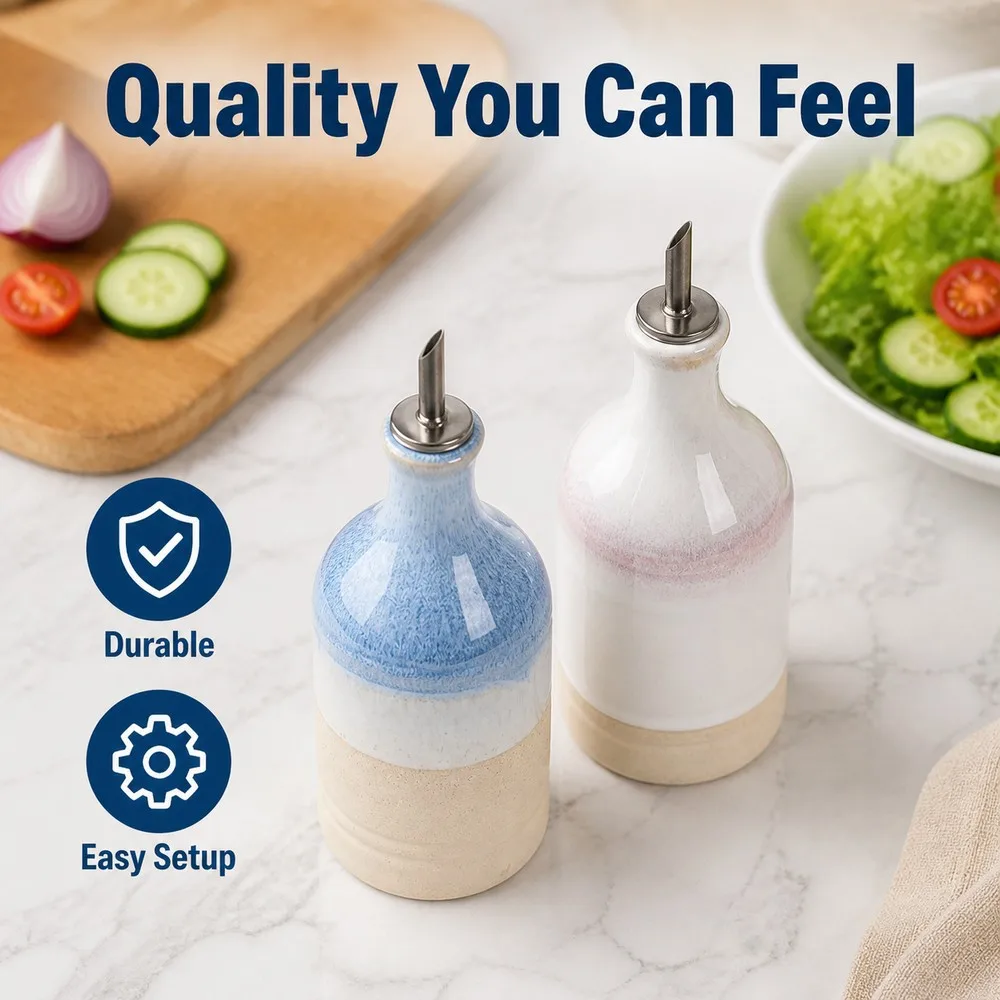Ceramic olive oil bottle kitchen soy sauce vinegar household automatic opening and closing of separate bottles without hanging