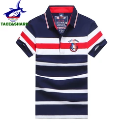 TACE&SHARK 2022 New Arrival Shark Embroidery Polo Shirt Men Stripe Fashion Navy Blue Business Shark Polos