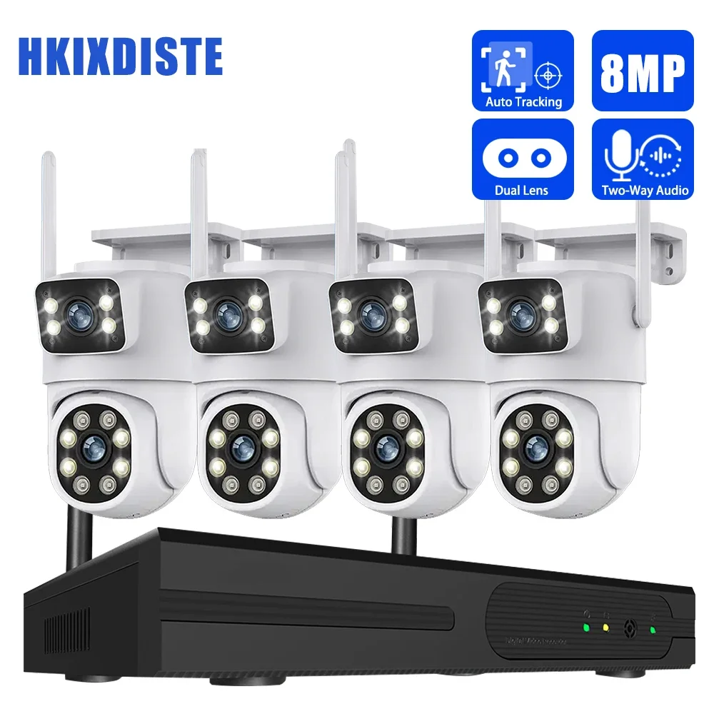 

8-мегапиксельная система видеонаблюдения Full HD 16-канальная беспроводная NVR с Wi-Fi, IP-камерами с двумя объективами, комплект для наружного наблюдения, аудио-видеорегистратор CCTV