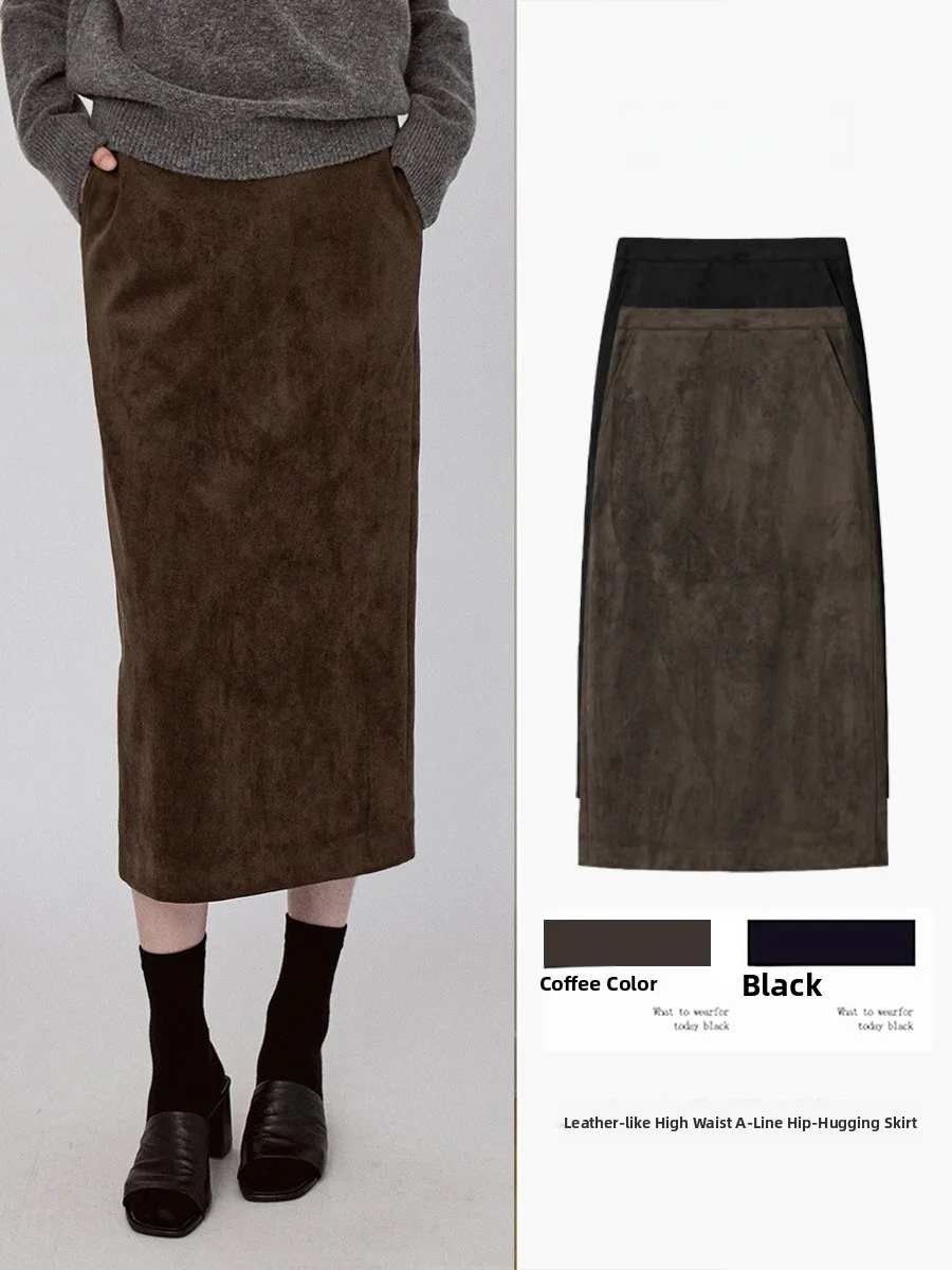 

Юбка миди из замши под оленью кожу, женская, новинка 2025 года, осень-зима, прямая юбка-труба, с начёсом, юбка-обертка для женщин
