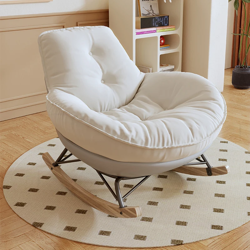 

Casual Penguin Design Wood Lazy Sofa Cream Style Single Eggshell Rocking Chair Swing for Living Room Bedroom