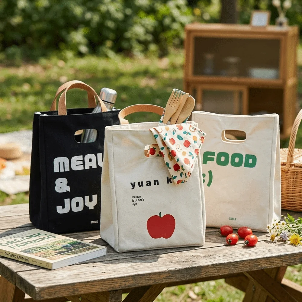 Picnic Aluminum Foil Liner Insulated Lunch Bag Canvas Leak Proof Portable Picnic Bag Reusable Thick Food Storage Bag Travel