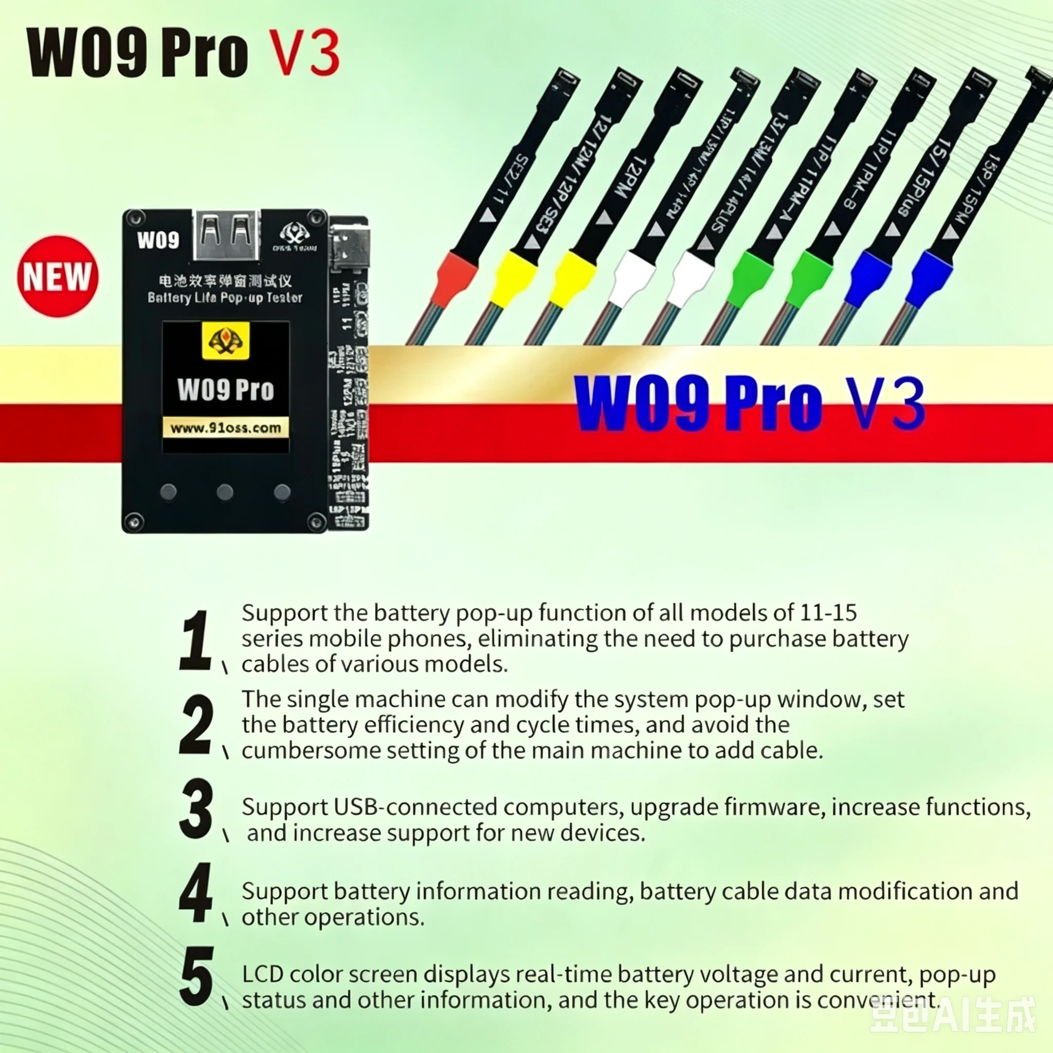 oss-w09-pro-v3-battery-life-pop-up-tester-not-need-purchase-additional-battery-flex-cable-support-ip-11-15-series
