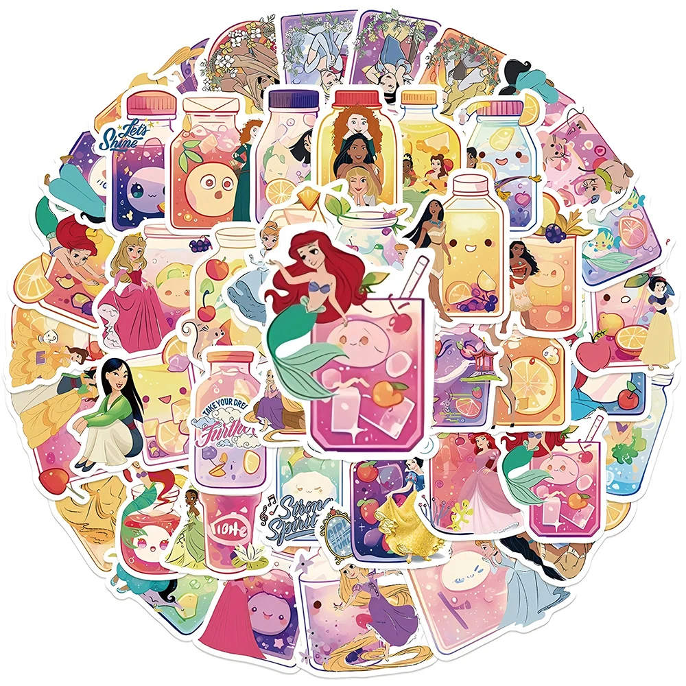50pcs Mixed Disney Princess Graffiti Stickers Kawaii Cartoon Decals Toys DIY Planner Journal Laptop Cute Decoration Sticker Pack