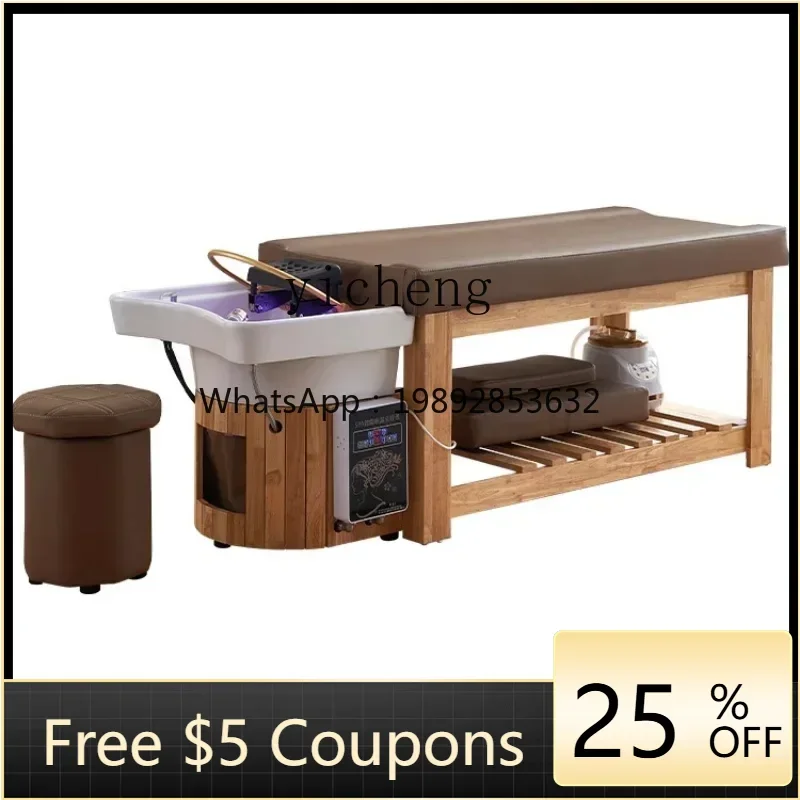 

ZZ Solid Wood Head Therapy Bed Lying Completely Hair Salon Pedicure Integrated Shampoo Chair High-End Ceramic