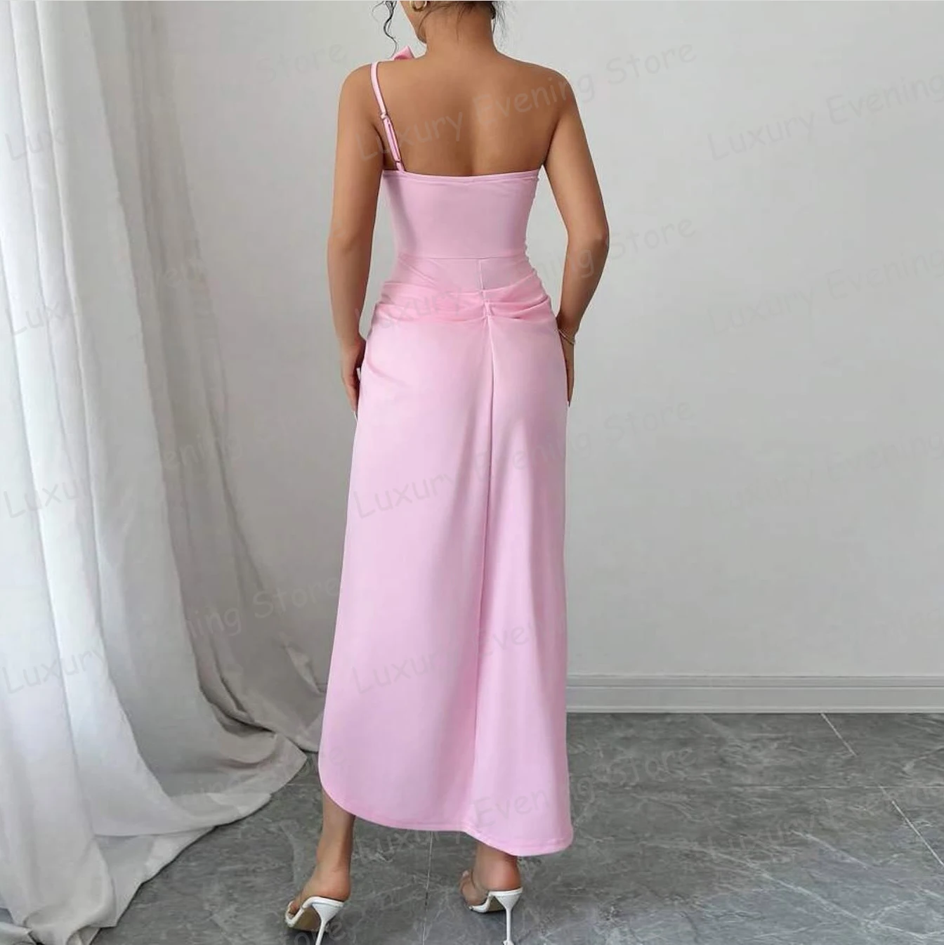 Vestidos de noite de sereia de luxo sexy 3-d flores moda vestidos de baile chá-comprimento sem costas personalizado vestidos de noche فسات evimavera