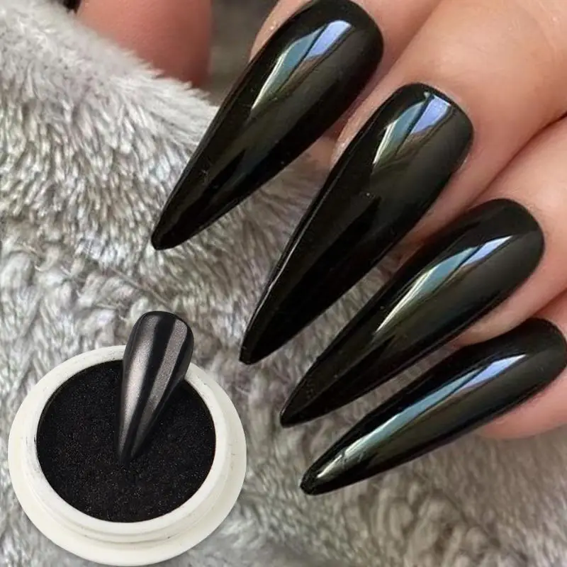 New 1 Box Chrome Black Nail Powder Metallic Rubbing Pigment Magic Mirror Glitter Y2K Nail Art Decoration Manicure