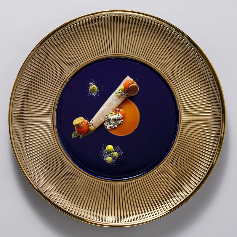 Hotel European-style Gold-colored Line Plate Dessert Display Refreshment French Tableware