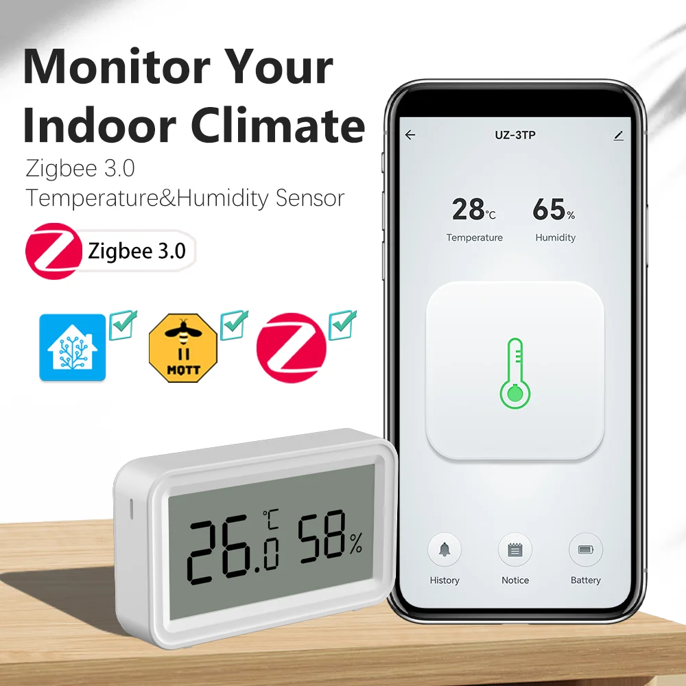 Zigbee3.0 Temperature & Humidity Sensor Real-Time Monitoring Accurate Indoor Climate Compatible Alexa Google Home Alice