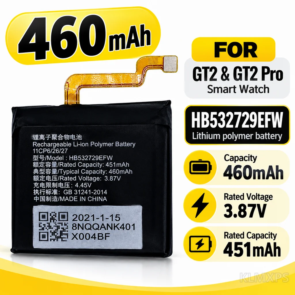 460mAh Watch Battery for HUAWEI HB532729EFW, Compatible with GT2 and GT2 Pro