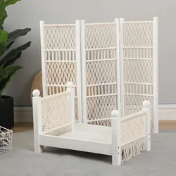 Baby Photography Props Infant Posing Furniture Pine Bed Handmade Cotton Rope Screen Backdrop Newborn Photoshoot Accessories