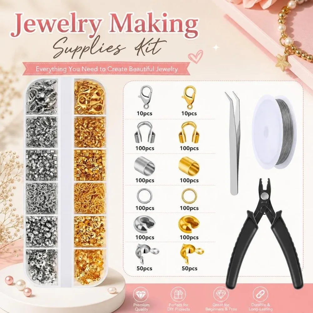 6/12 Grids Jewelry Making Supplies Kit DIY Wire Guard Jewelry Findings Set Lobster Claw Clasp Pliers Jewelry Repair Tools