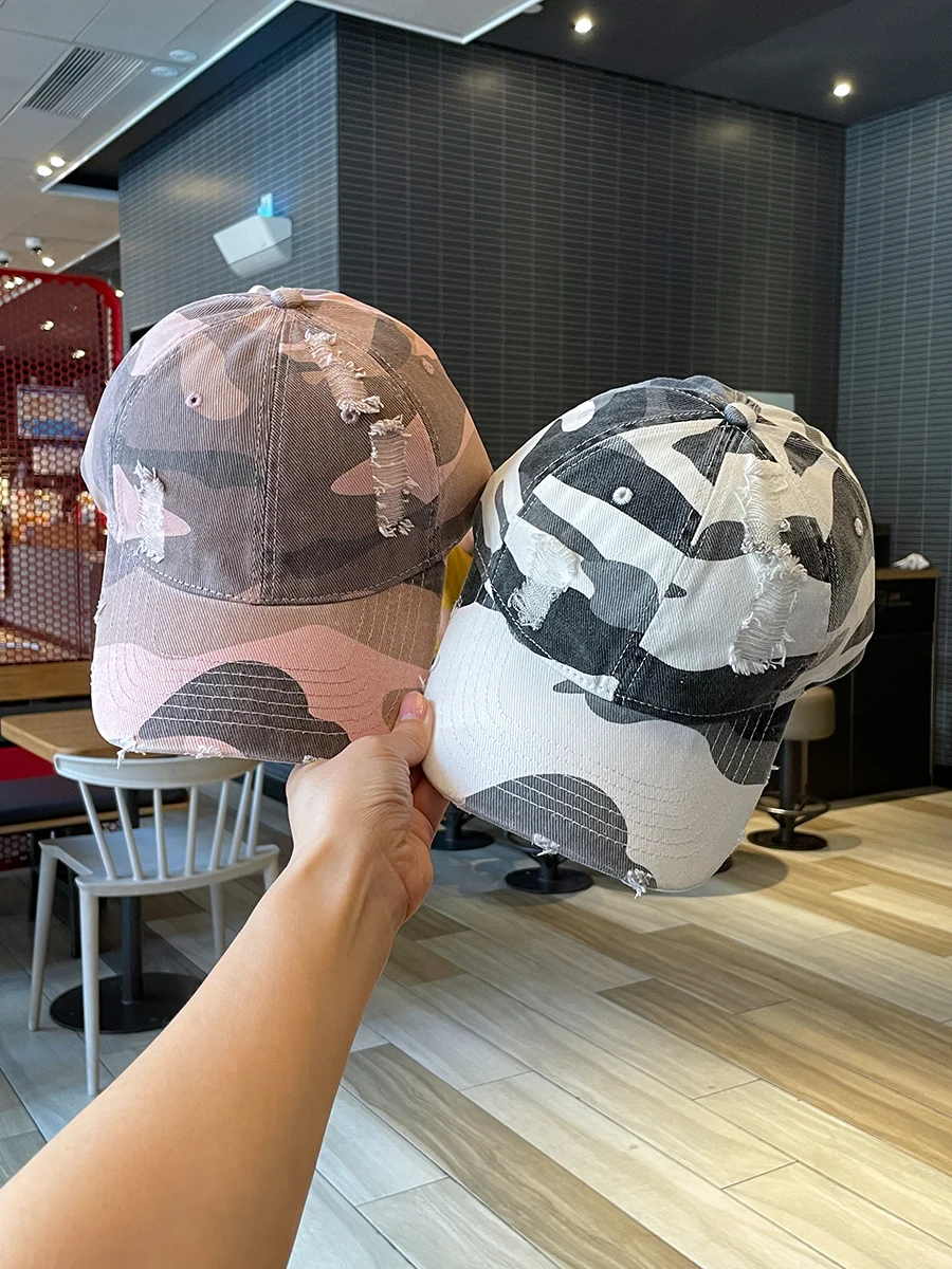 

New washed denim camouflage baseball cap children outdoor couple soft top cap male trend