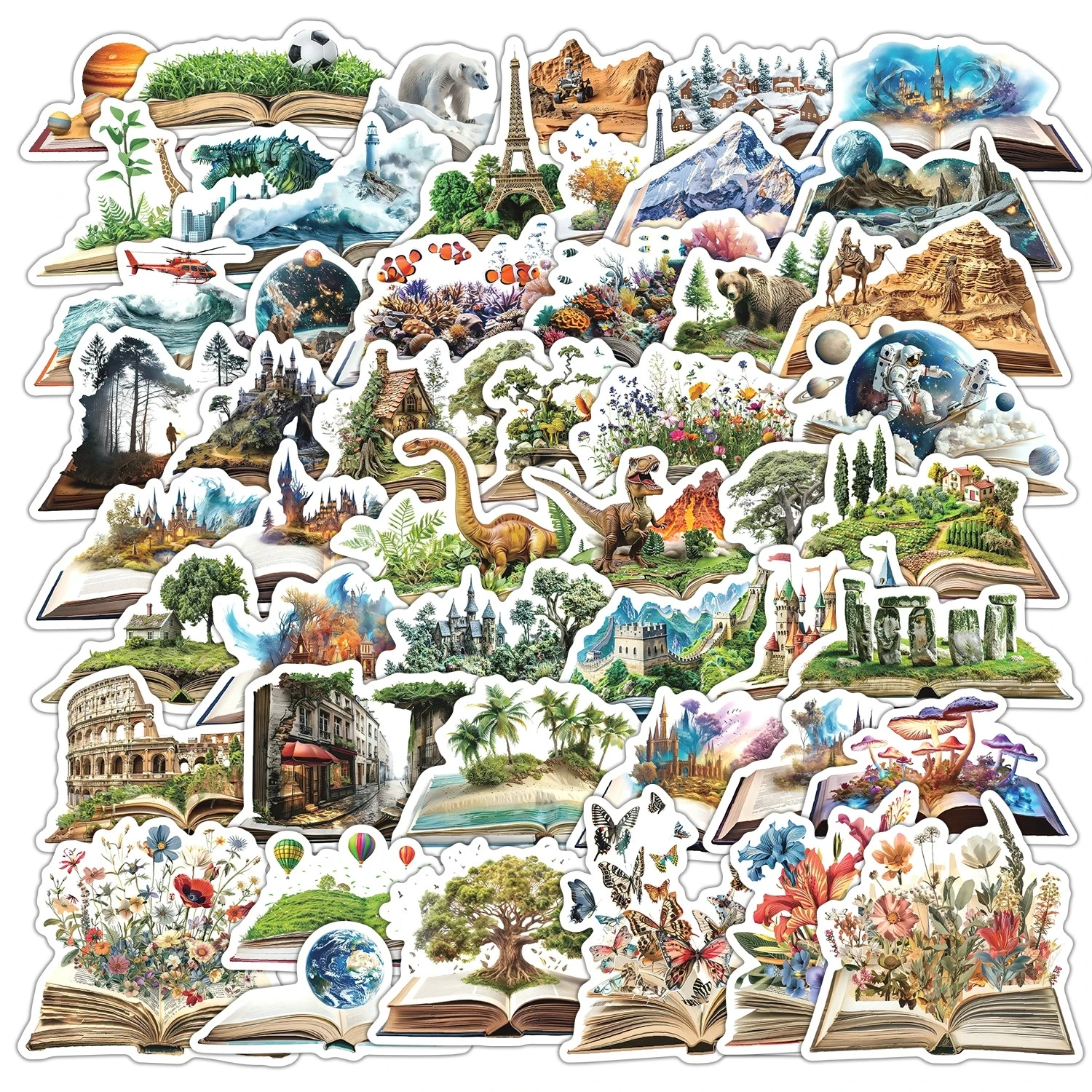 50 Pcs Cartoon World in Book Graffiti Stickers Waterproof Vinyl Decals for Water Bottle Phone Notebook Laptop Gift