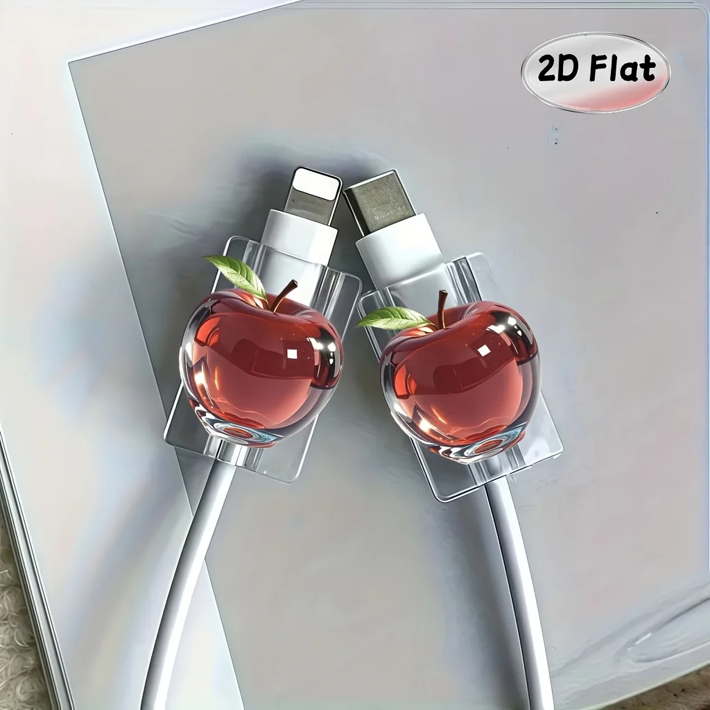 4Pcs 2D Flat Transparent Crystal Apple Data Cable Protector Cover, Anti-Breakage Type-C Cable Protector (Charger Not Included)