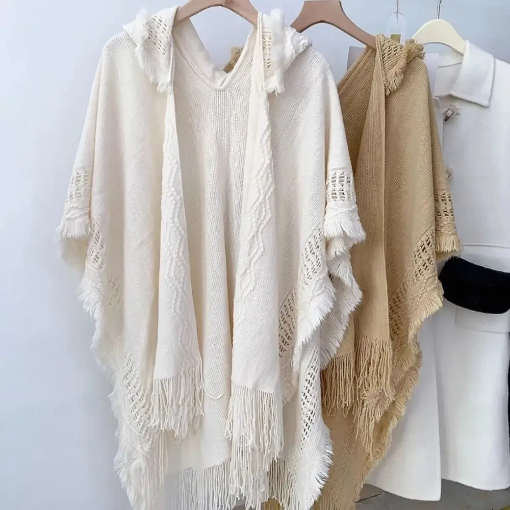 

New Solid Color Tassel Hoodie Shawl Tassel Wram Large Scarves Knitted Wrap Travel