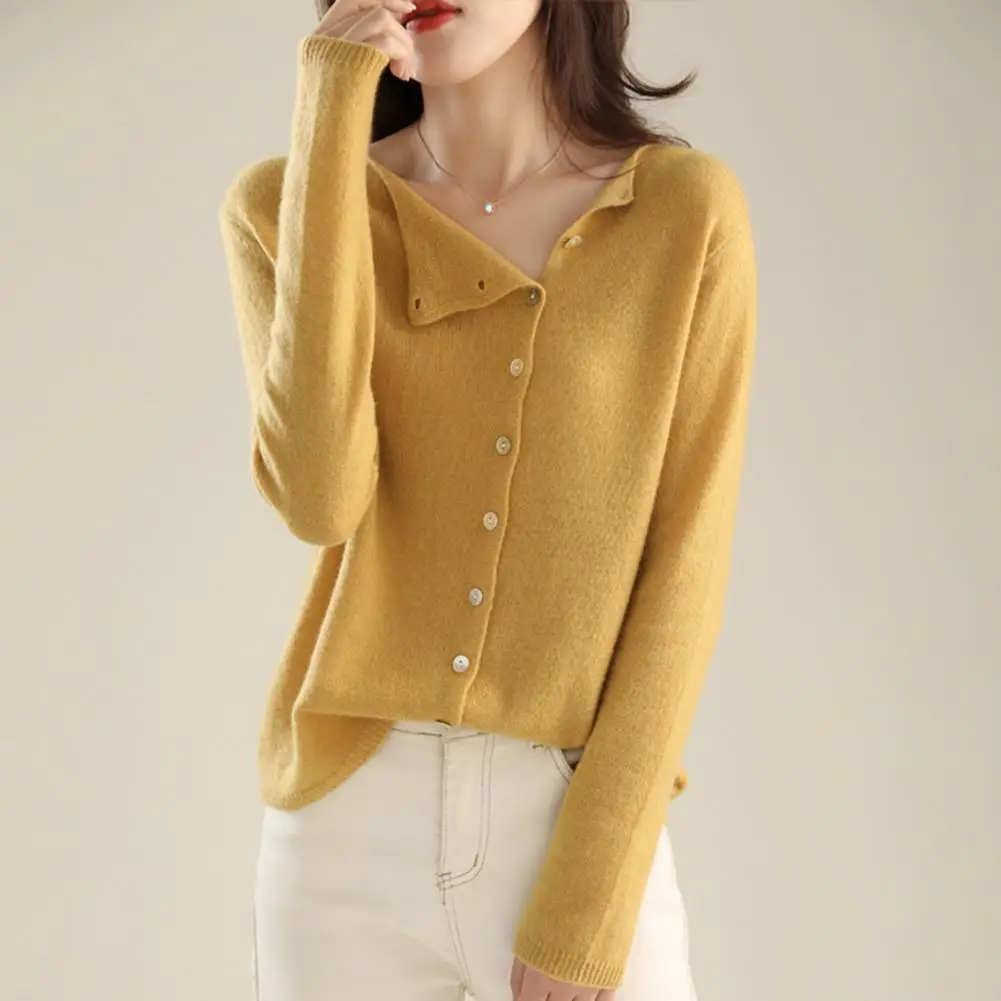 Knit Top Stylish Knitting Tops for Women Long Sleeve Round Neck Tee Solid Color Single-breasted Stretchy Shirt for Wear Solid