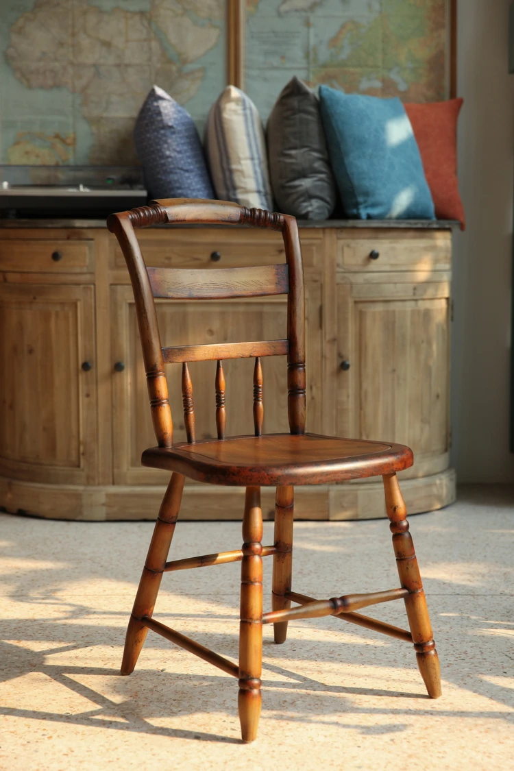 

French American retro dining chair solid wood oak brown old
