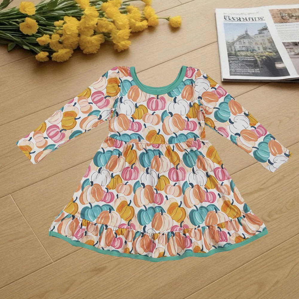 

9.9 Baby Girls Winter Dresses Baby Girls Colorful Pumpkins Plaid Fall Ruffle Knee Length Dresses