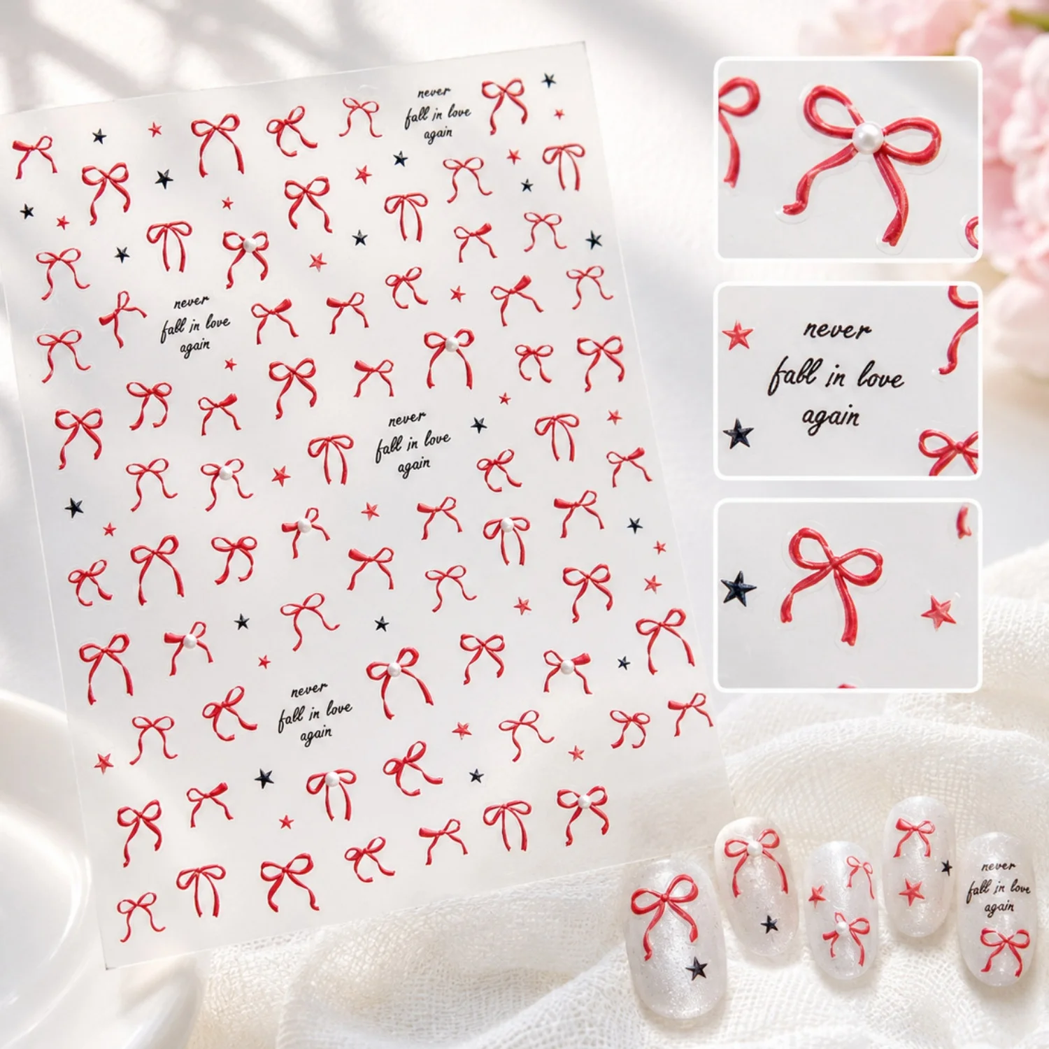 Embossed Bow 5D Nail Art Stick - Nail Art Burgundy recension och pris