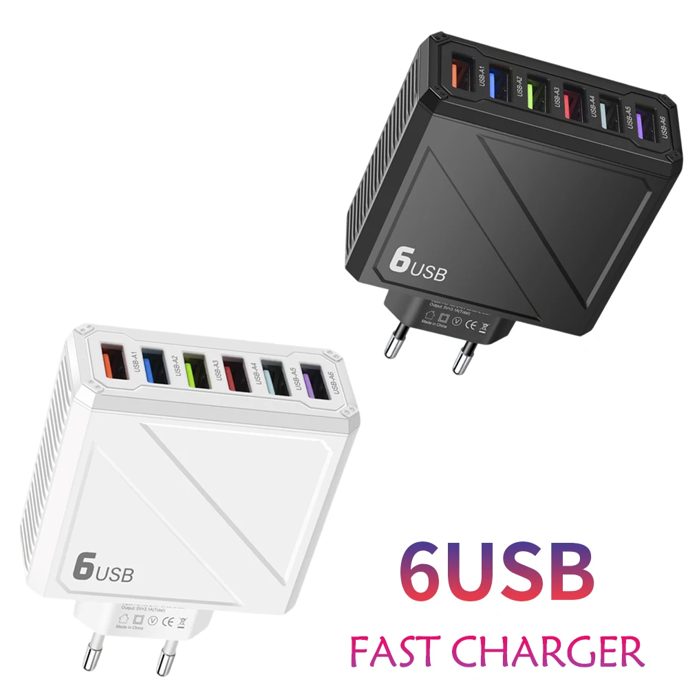 

Multiple 6 USB Ports Charger Quick Charge QC3.0 Fast Charging Wall Travel Mobile Phone Adapter for iPhone 11 Xiaomi Huawei