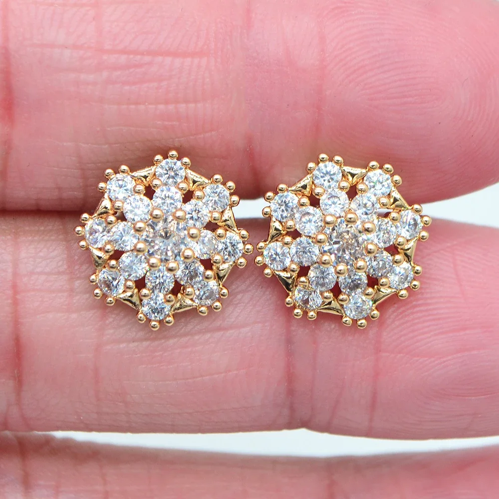 Pendientes de circonia cúbica transparente para boda, aretes de lujo con forma de flor, Color dorado, a la moda
