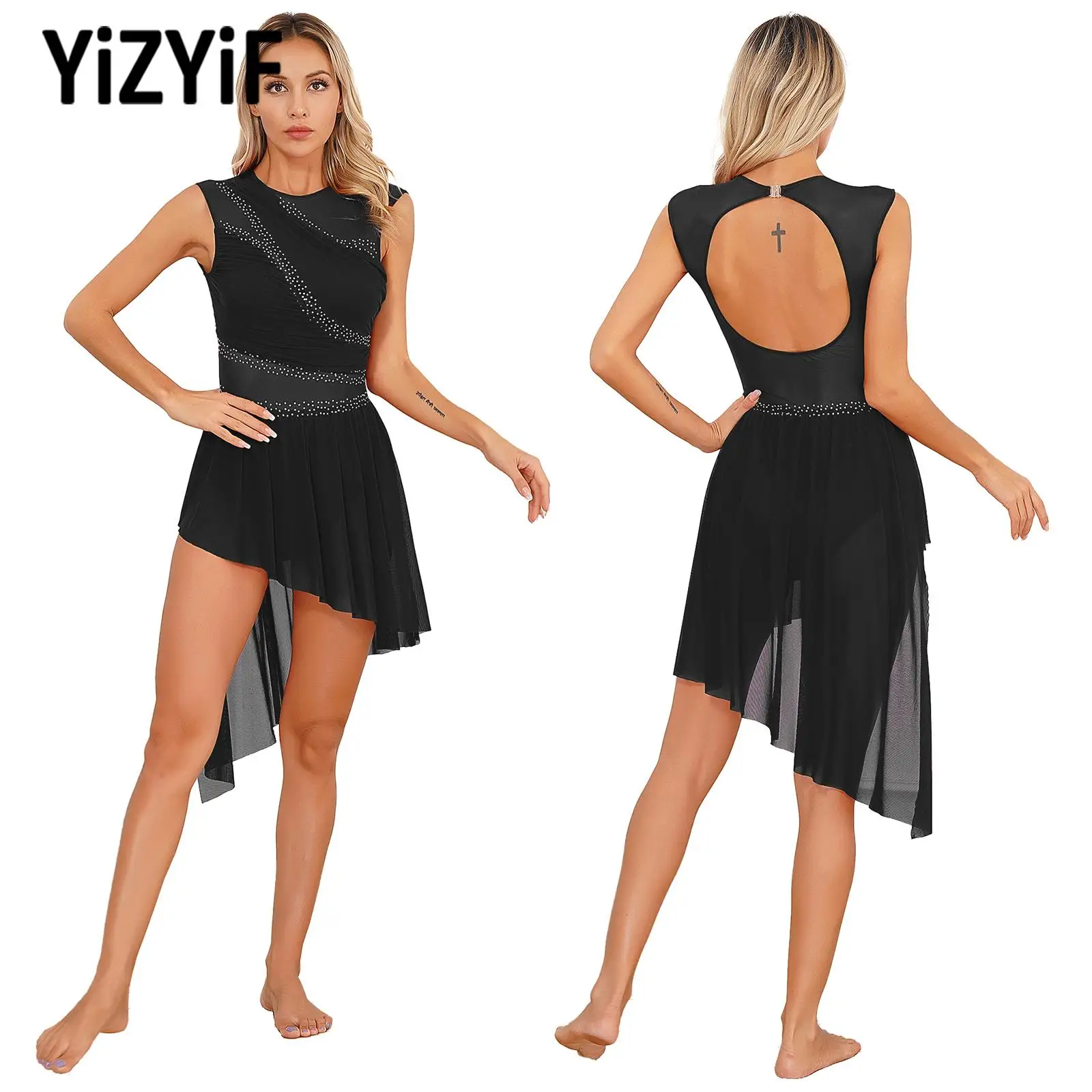 Elegante novo feminino brilhante strass patinação artística vestido de dança traje ballet vestido de dança lírica roupas de desempenho dancewear