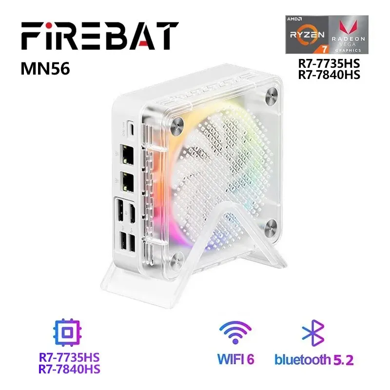 Firebat minipc amd R7-7735HSミニカラフルなゲーマー16gb 512gb ddr5 rj45デスクトップゲーミングコンピュータbt5.2 wifi6 m.2