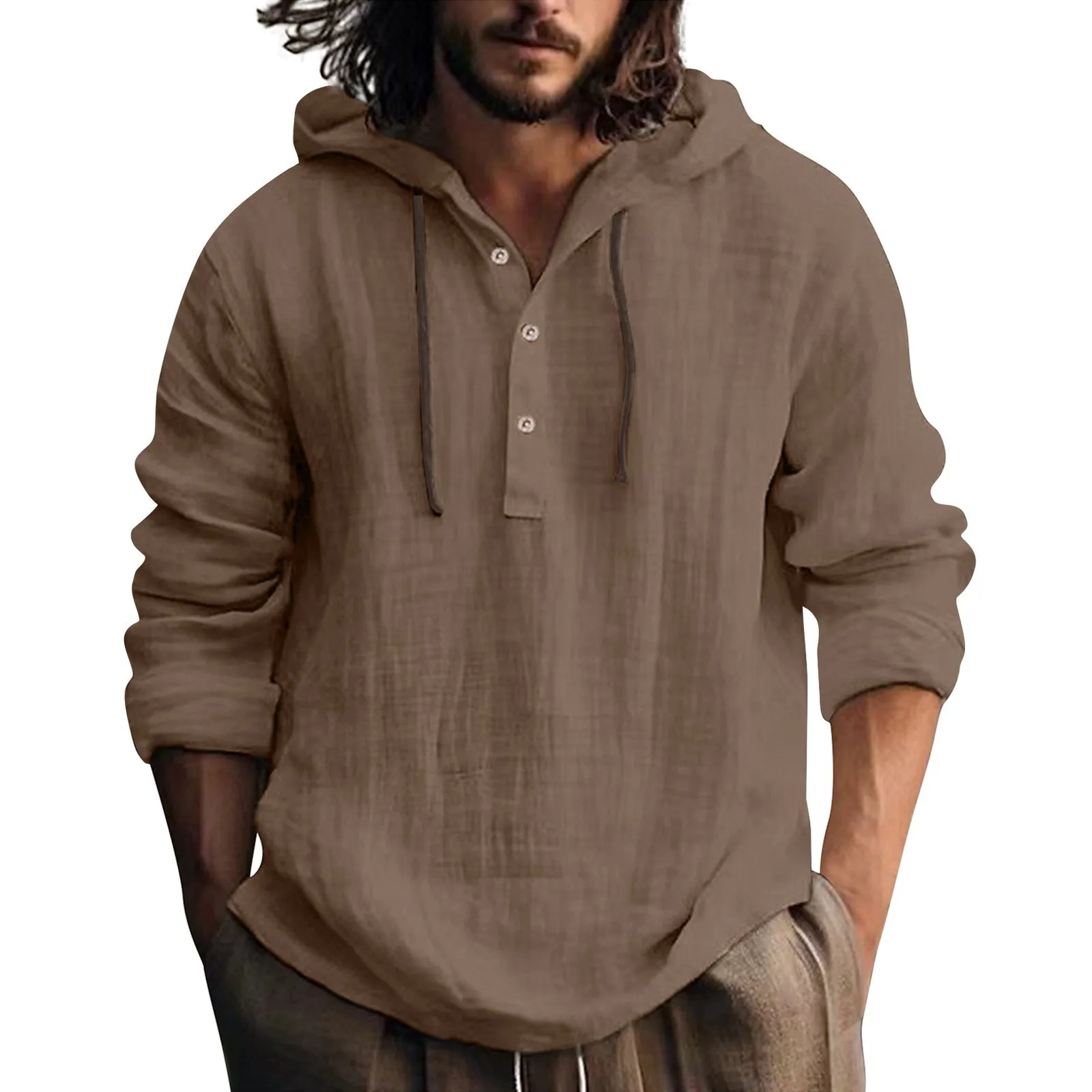 Spring And Autumn Men'S Solid Color Long-Sleeved Cotton And Linen Casual Hooded Sweatshirt New In Hoodies & Sweatshirts