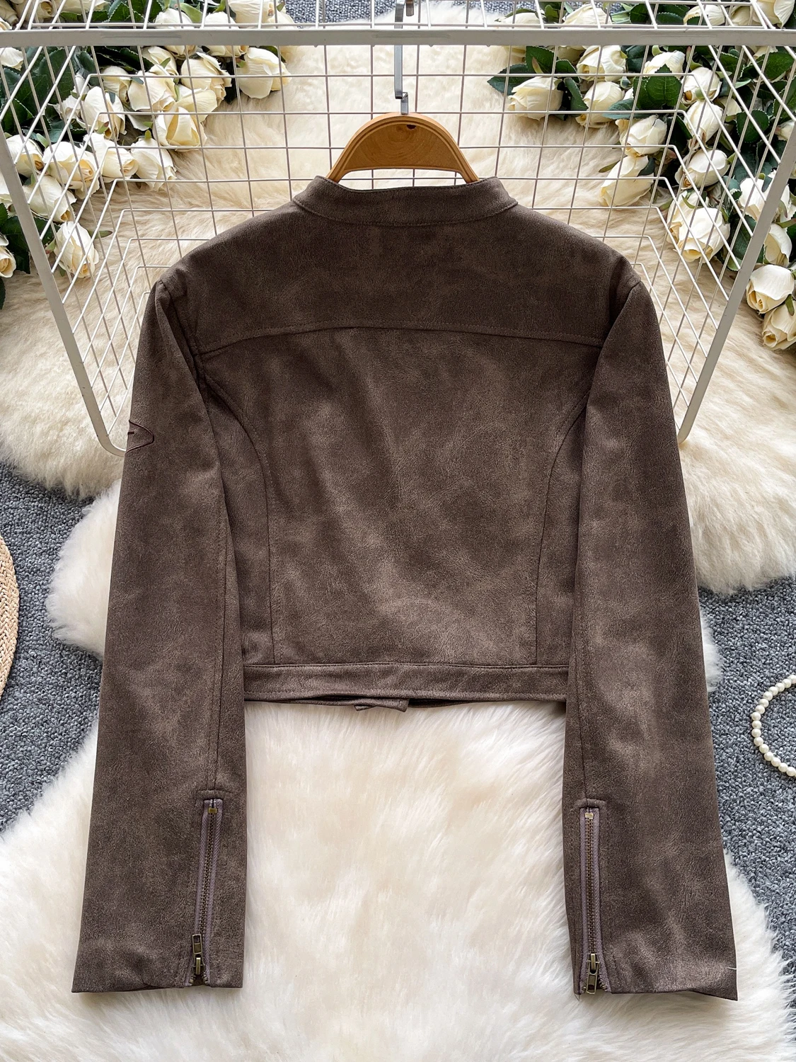 Rétro américain Sle femmes ort Jaet rond Ne Long manteau en cuir Sve décontracté coupe ample boutonné polyvalent haut d'automne