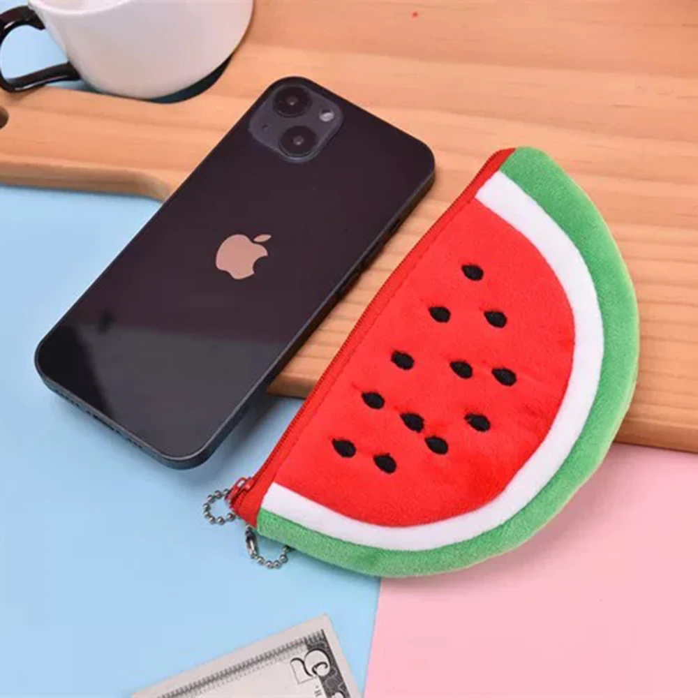 10 Pcs Cute Fruit Watermelon Pencil Case Large Capacity Plush Pencil Bag Cosmetics Case For Kids Gift School Suppli Stationery