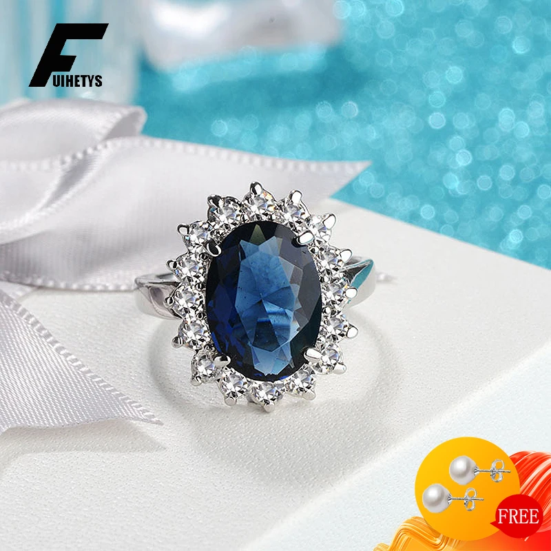 Charm Rings Silver 925 Jewelry Oval shape Sapphire Zircon Gemstone Finger Ring Ornaments for Women Wedding Engagement Party Gift