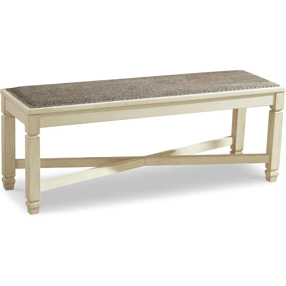 مقعد طعام منجد باللون الأبيض العتيق على الطراز الفرنسي من Ashley Bolanburg