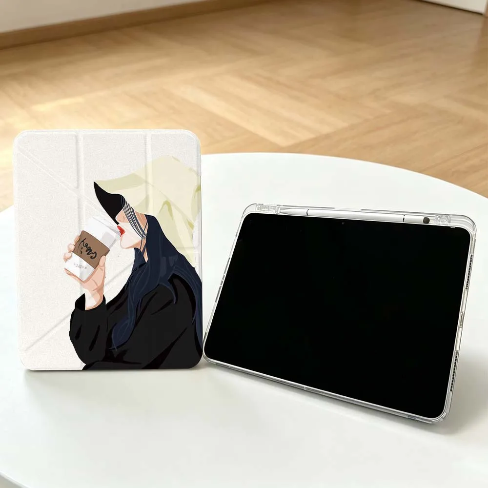 Cartoon Woman Drinking Coffee Soft For Apple iPad Air A16 4 12th 11th 10th 7th 11 12.9 13 10.5 inch Gen 3Y Tablet Case