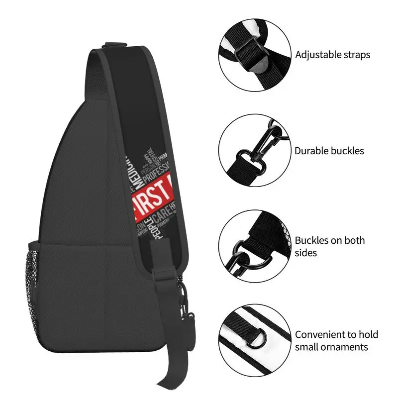 Fashion First Aid Word Cloud Collage Sling Bags for Cycling Camping Men's Doctor Nurse Chest Crossbody Backpack Shoulder Daypack