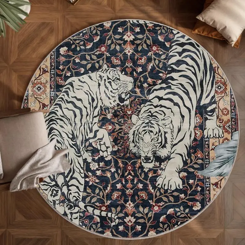 

Круглый ковер VIKAMA в стиле ретро для гостиной, прикроватный коврик для спальни, кабинета, нескользящий напольный коврик, легкий роскошный декор