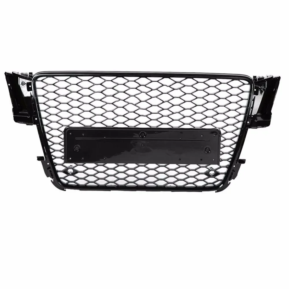 For RS5 Style Front Sport Hex Mesh Honeycomb Hood Grill Gloss Black For  A5/S5 B8 2008 2009 2010 2011