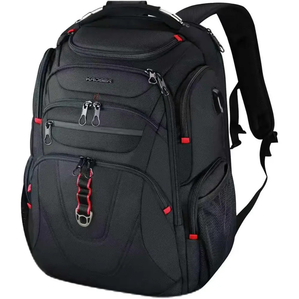 

Large 17.3 Water-Resistant Travel Laptop Backpack with USB Port and Pockets for Men & Women - Black
