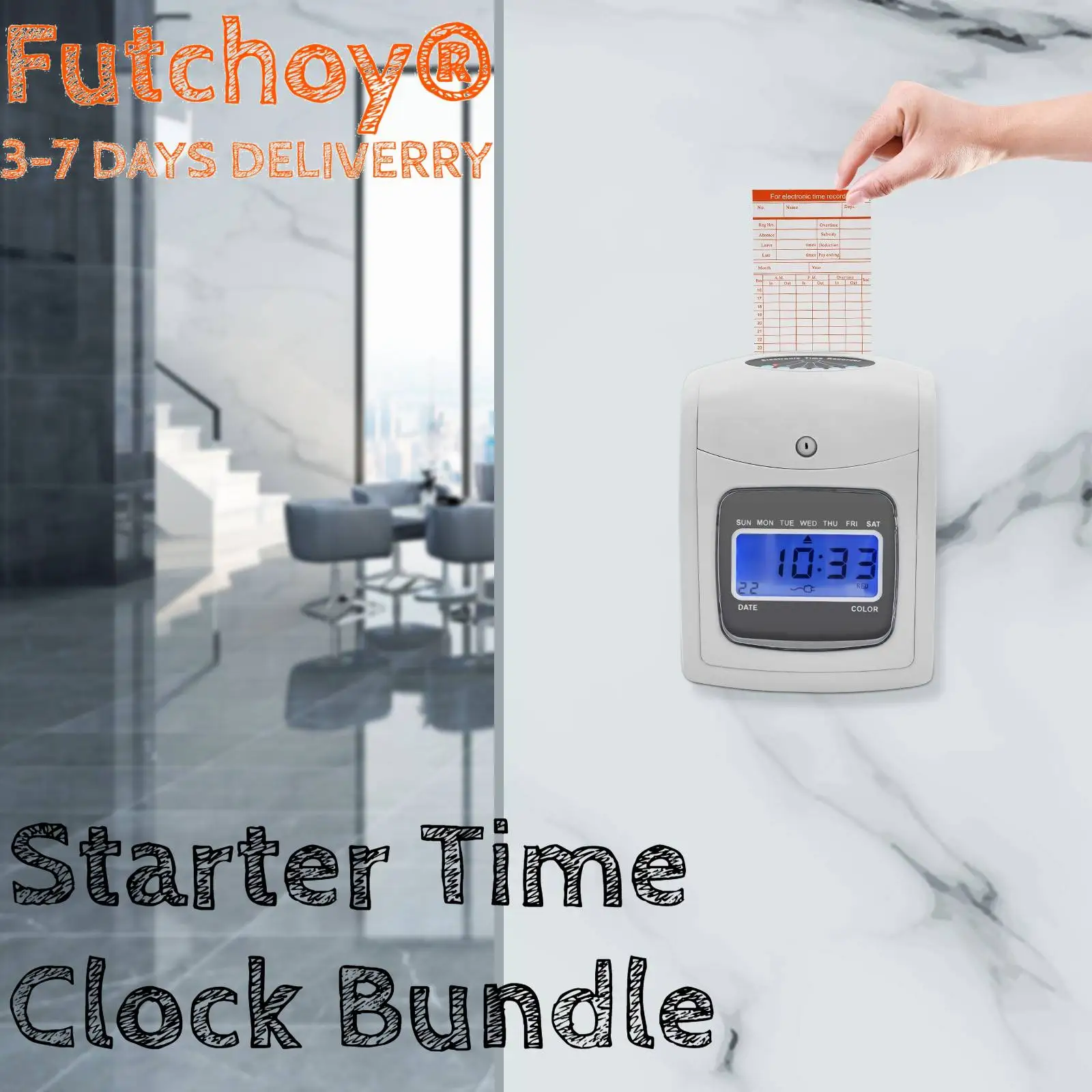 

Starter Time Clock Bundle with 50 Cards, 1 Backup Ribbon & 2 Keys or time and attendance clocking for company, factory, hospital