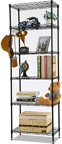 

5- Wire Shelving Units, Sturdy Metal Chrome Organizer Wire Rack with ° Wheels, Adjustable Utility Shelves for Garage, Kitchen