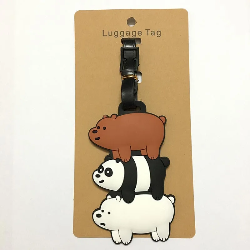 Cartoon Bears & Panda Luggage Tag Silica Gel Suitcase ID Addres Holder Women Men Baggage Boarding Tag Portable Label