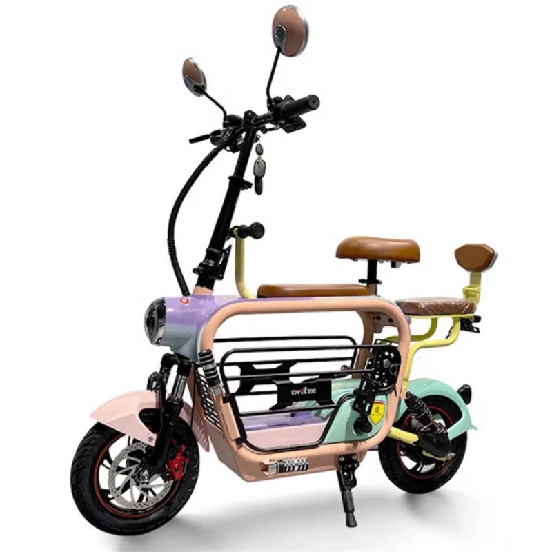 

3 Seater Adult Electric Bike Folding Family With Child Seat/Handrail/Pet Basket 500W Range Of 60km Lightweight Electric Bicycle