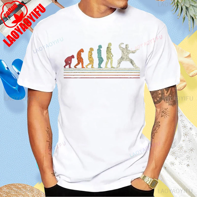 Funny Tai Chi Evolution Chinese Martial Arts Vintage 90s 80s Graphic T-Shirt Shaolin Kung Fu Lover Tshirt Cotton Summer Man Tees