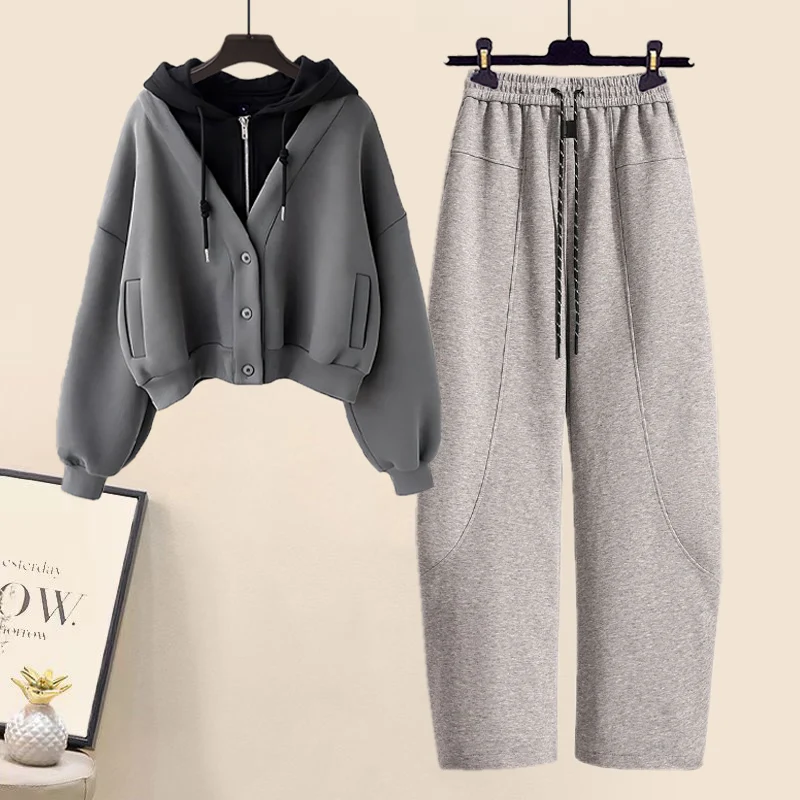 Autumn Winter Warm Sweatshirts 2 Pieces Sets For Women Hoodies Fake 2 Pieces Sweatshirt Top+long Pants Sets Women Clothing 2024