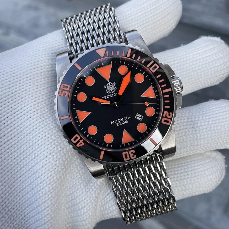 ساعة غواص رجالية من STEELDIVE 46.5 ملم ساعة يد ميكانيكية أوتوماتيكية 2000 متر مقاومة للماء C3 مرآة ياقوت مضيئة NH35 حافة سيراميك
