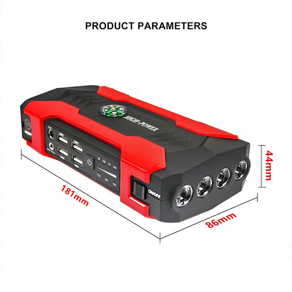 Starter de energia de emergência do carro portátil, carregamento rápido QC, isqueiro da bateria, 99800mAh, 12V, novo