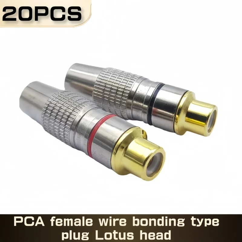 20PCS RCA Female Jack Plug Connector Solder Audio Video Adapter RCA Female Balck Red Convertor Gold Plated For Coaxial Cable