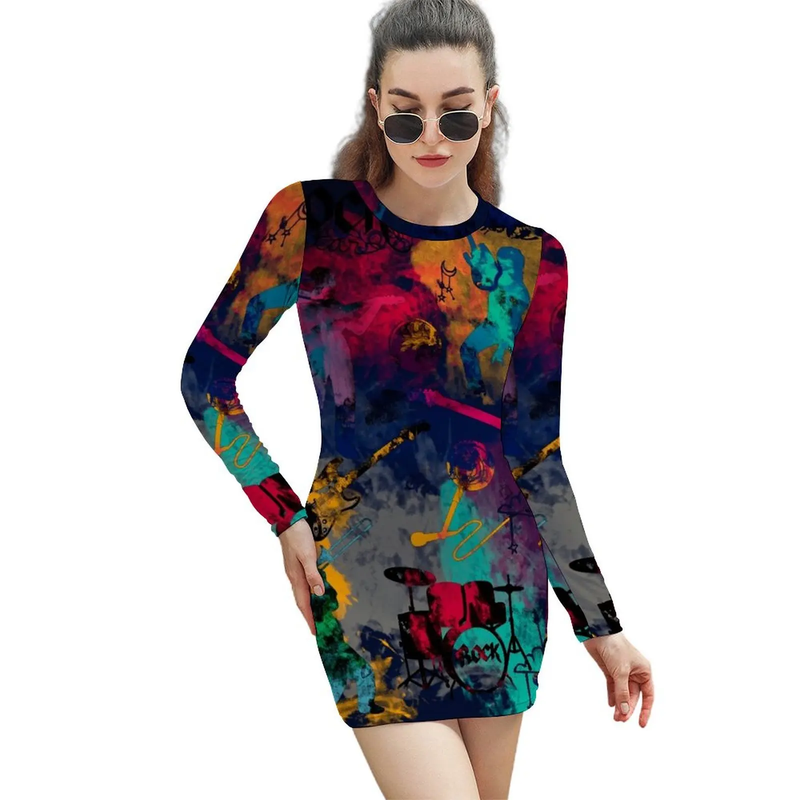 

Rock band Long-Sleeved Sheath Dress Summer women's clothing luxury women's party dress evening prom