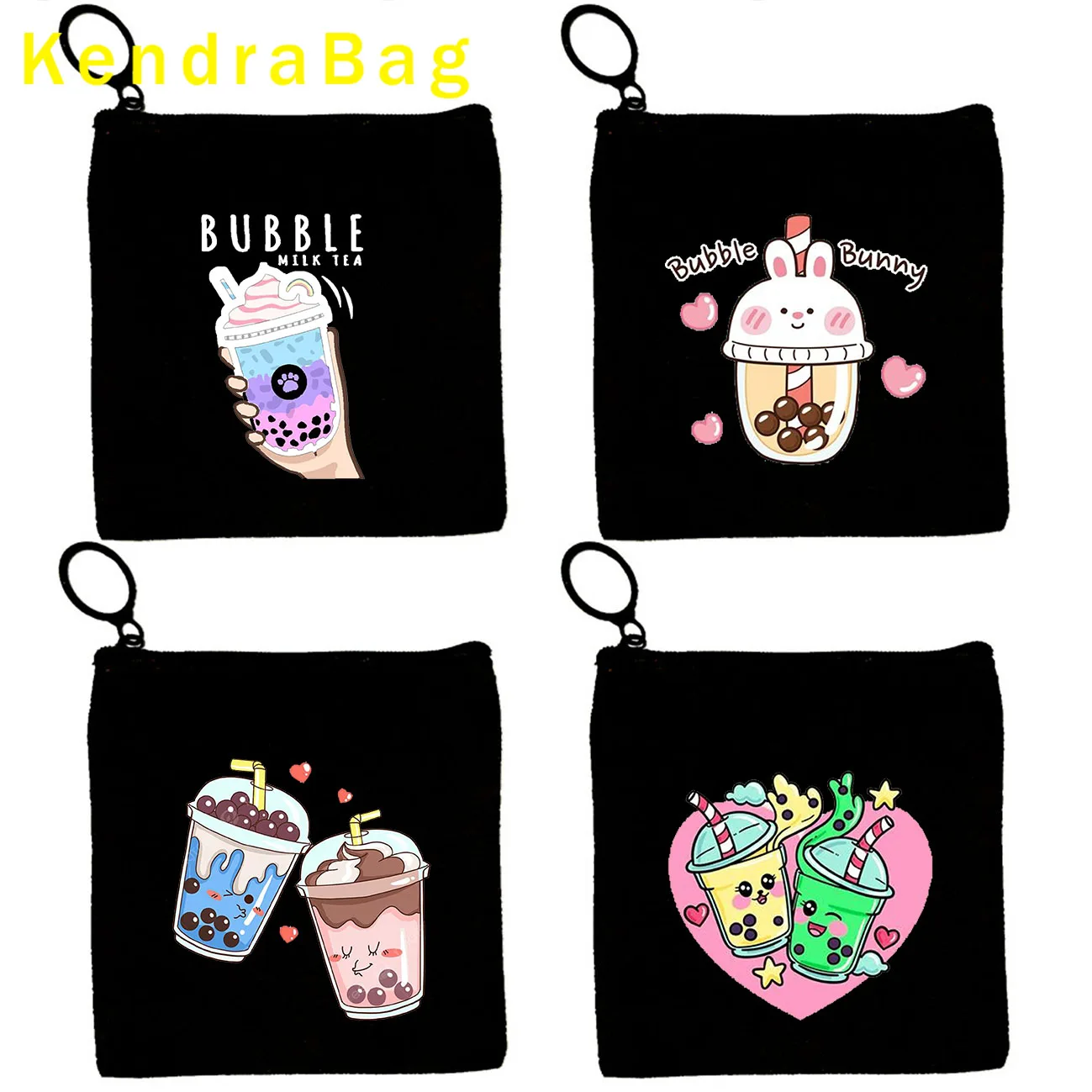 Cute Cartoon Pearl Milk Tea Lover Gift Girl Boba Bubble Teas Kpop Canvas Bag Coin Purse Card Key Cotton Bags Wallet Zipper Pouch