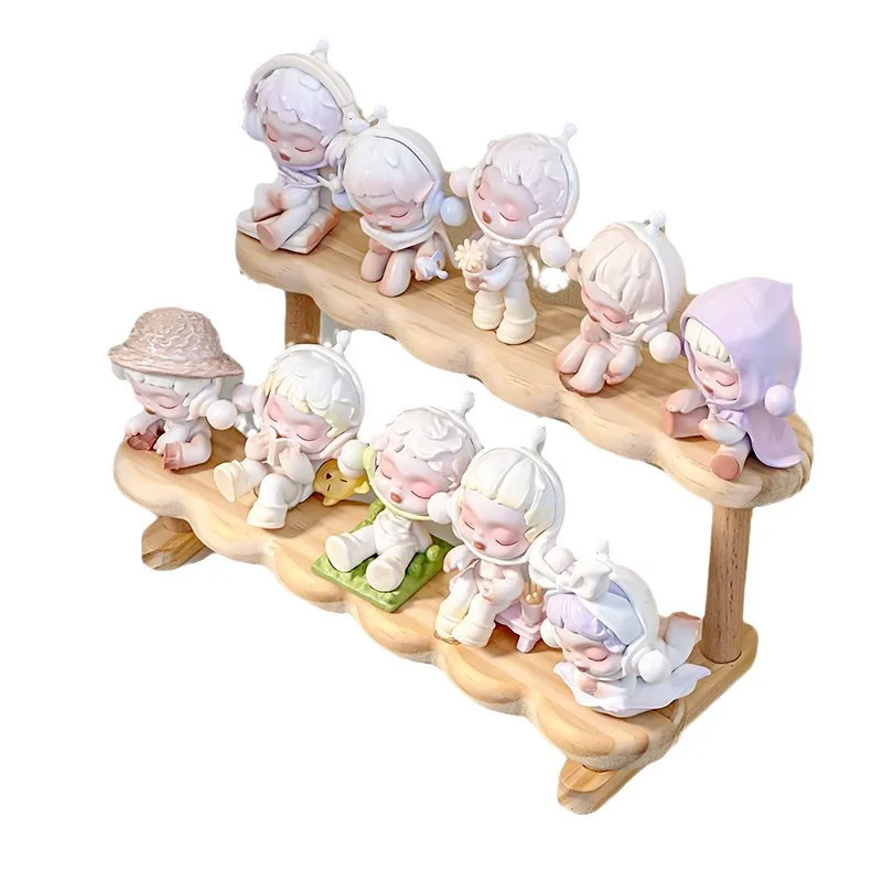 New wooden blind box desktop display stand hand shelf ladder display bubble Marte MOE grain storage world